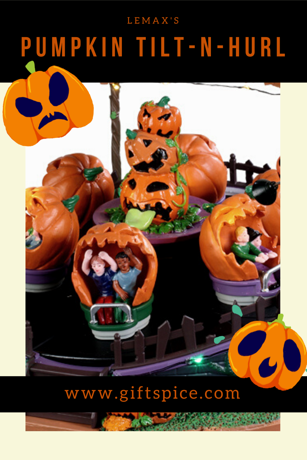 Get ready to spin with Lemax's Pumpkin Tilt-N-Hurl!